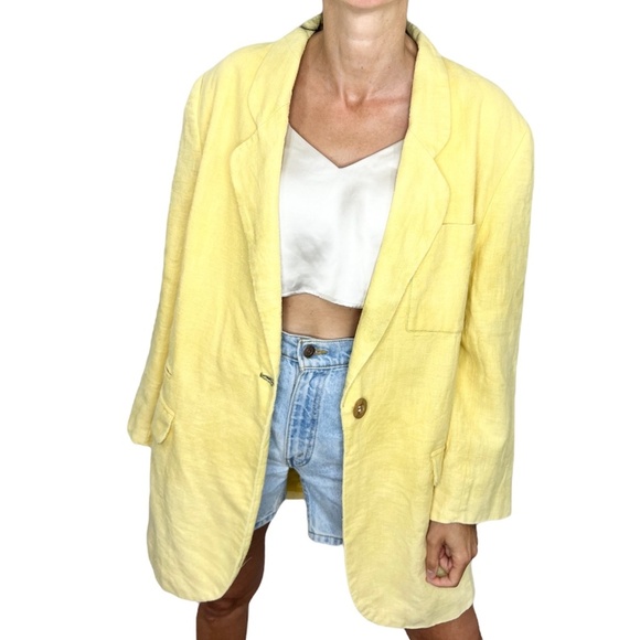 Vintage JAX Sport Vancouver 100% ramie butter yellow summer blazer jacket L - Picture 2 of 16